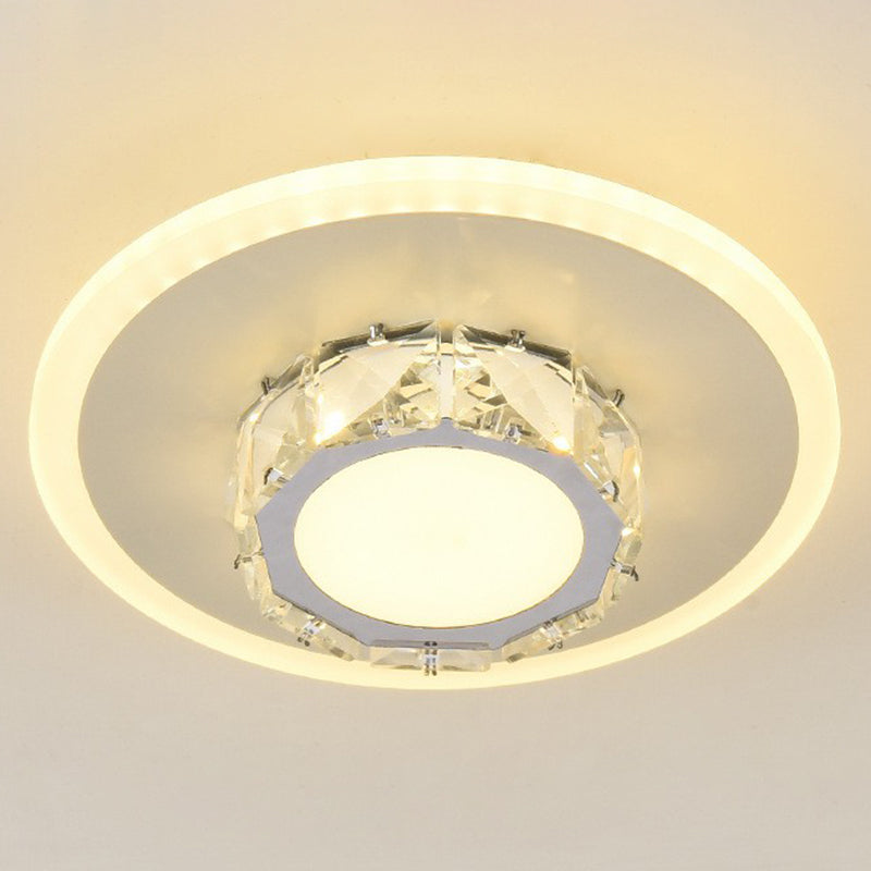 Modern Geometric Flush Ceiling Light With Crystal Detail - Led Hallway Lighting Fixture White / Warm