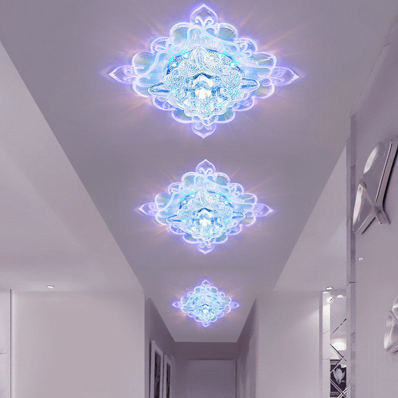 Contemporary Square Led Flush Mount Ceiling Light With Crystal Clear Design For Entryways