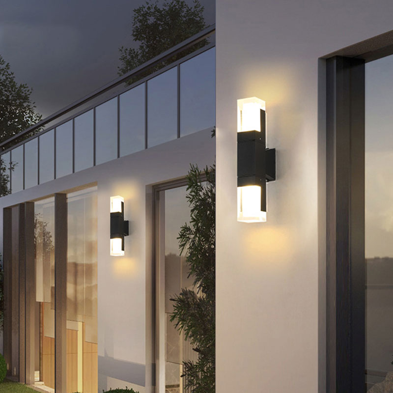 Modern Led Outdoor Wall Light In Black - Rectangle Shape With Acrylic Sconce Fixture