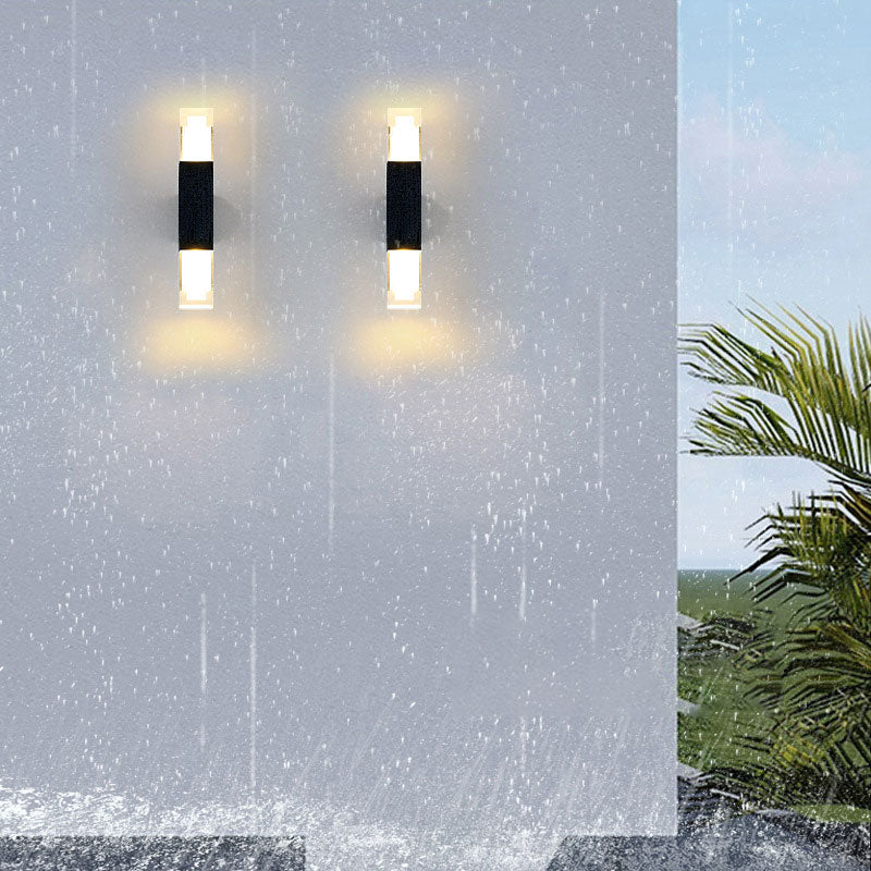 Modern Led Outdoor Wall Light In Black - Rectangle Shape With Acrylic Sconce Fixture