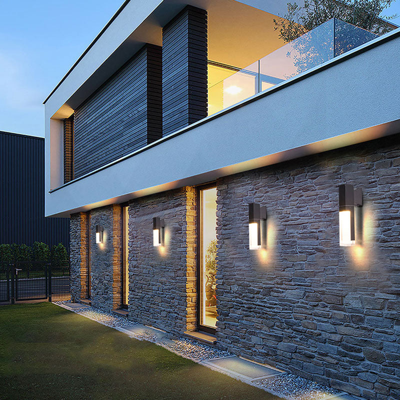 Modern Led Outdoor Wall Light In Black - Rectangle Shape With Acrylic Sconce Fixture