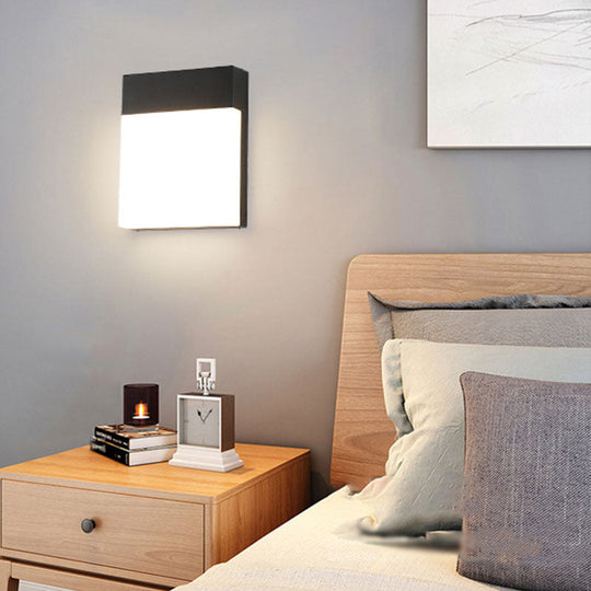 Modern Led Outdoor Wall Light - Black Rectangle Sconce Lighting Fixture / White