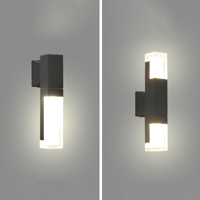 Modern Black Led Wall Sconce For Balcony - Rectangular Acrylic Design