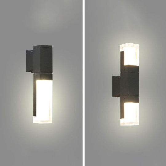 Modern Black Led Wall Sconce For Balcony - Rectangular Acrylic Design