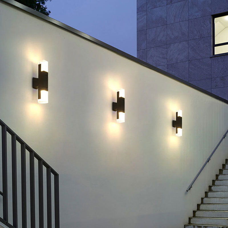 Modern Black Led Wall Sconce For Balcony - Rectangular Acrylic Design