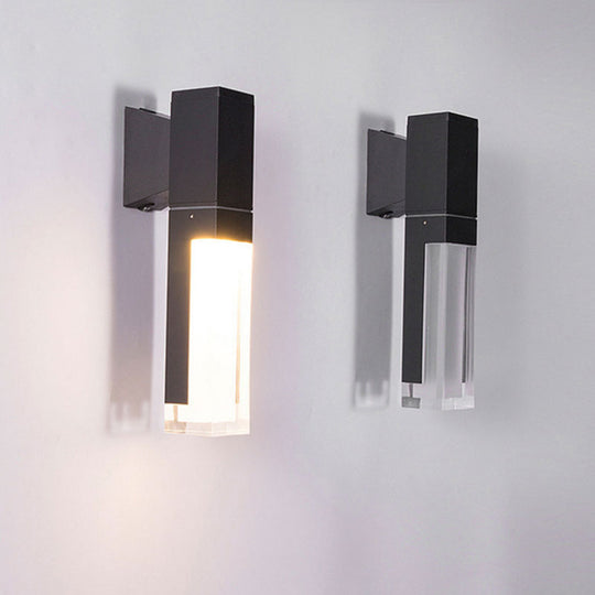 Modern Black Led Wall Sconce For Balcony - Rectangular Acrylic Design