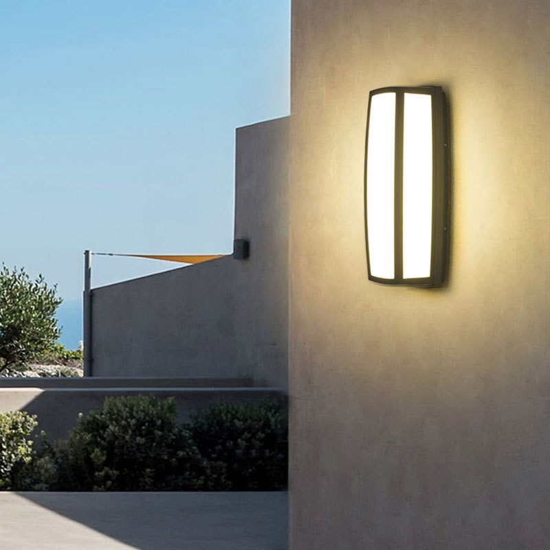 Contemporary Metallic Led Wall Sconce Light Fixture - Black Textured Rectangle Design For Patio /