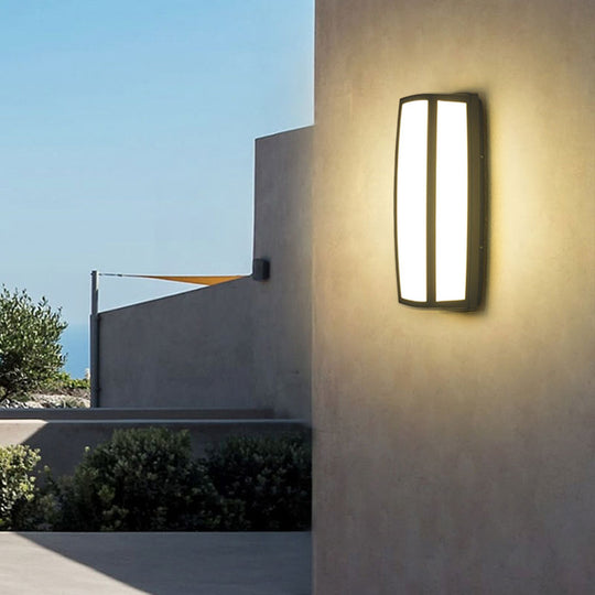 Contemporary Metallic Led Wall Sconce Light Fixture - Black Textured Rectangle Design For Patio /