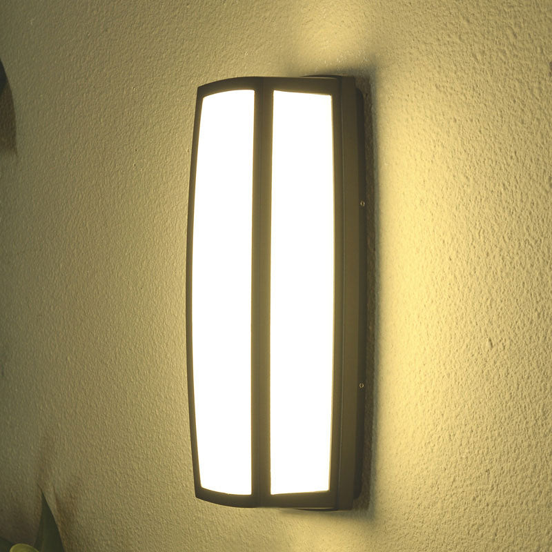 Contemporary Metallic Led Wall Sconce Light Fixture - Black Textured Rectangle Design For Patio
