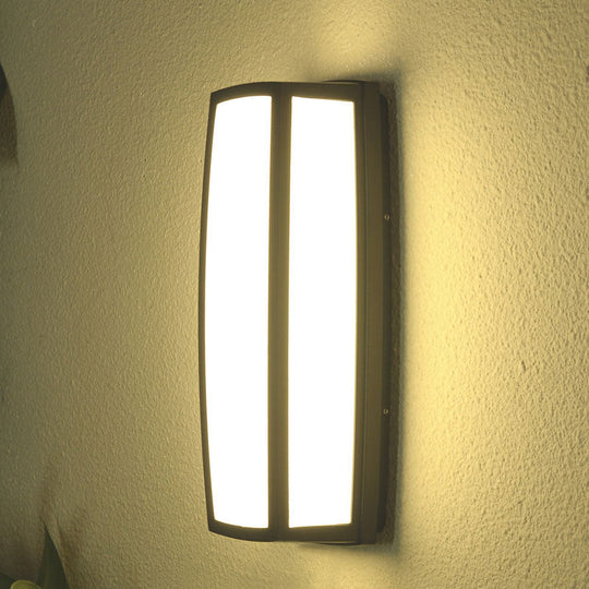 Contemporary Metallic Led Wall Sconce Light Fixture - Black Textured Rectangle Design For Patio