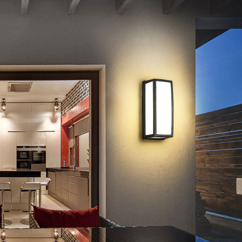 Contemporary Metallic Led Wall Sconce Light Fixture - Black Textured Rectangle Design For Patio