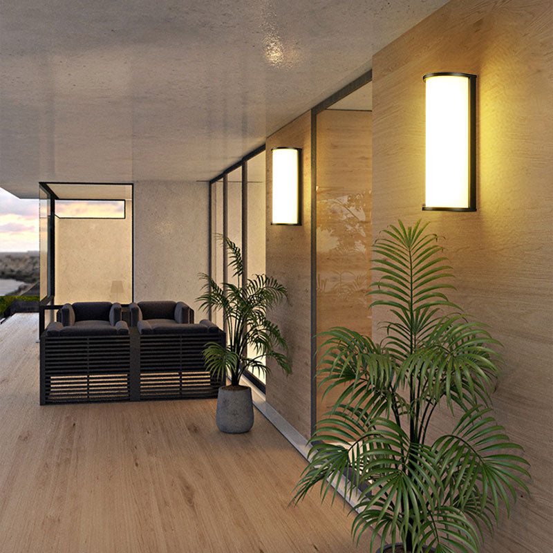 Modern Black Metal Led Outdoor Wall Sconce Lamp: Minimalistic Half Cylinder Design Textured / White