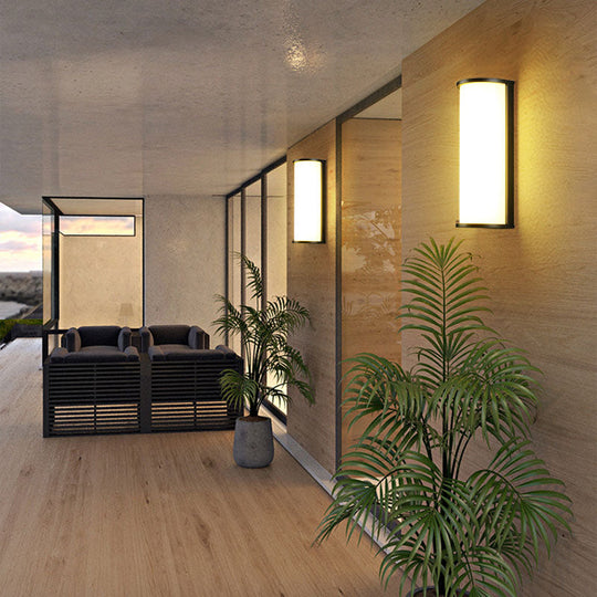 Modern Black Metal Led Outdoor Wall Sconce Lamp: Minimalistic Half Cylinder Design Textured / White