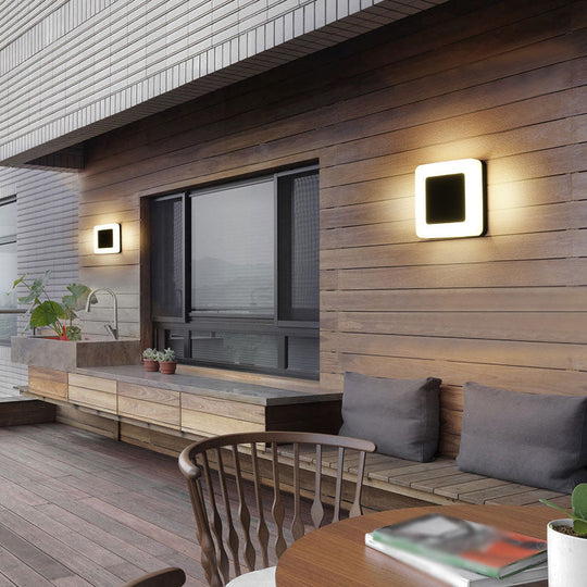 Minimalist Textured Black Led Wall Sconce - Geometric Courtyard Lighting / 6 Square Plate