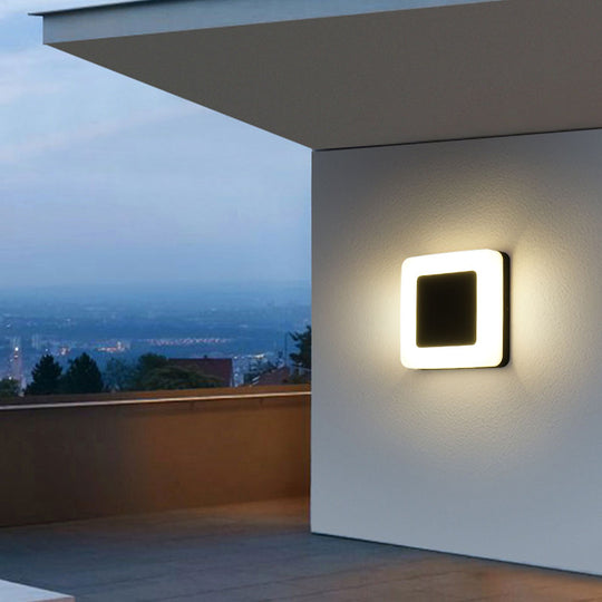 Minimalist Textured Black Led Wall Sconce - Geometric Courtyard Lighting