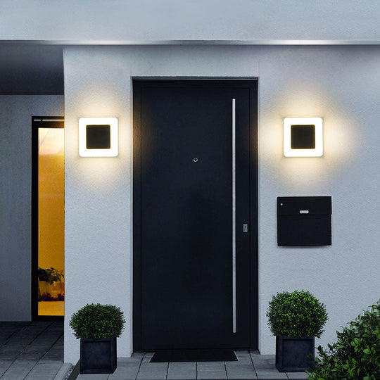 Minimalist Textured Black Led Wall Sconce - Geometric Courtyard Lighting