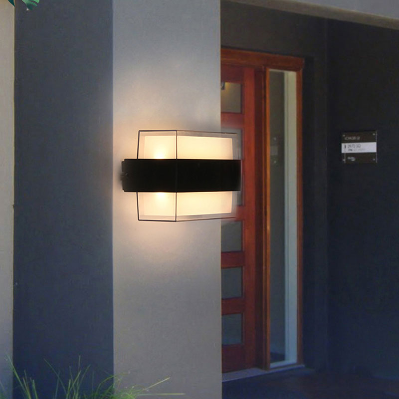 Modern Geometric Acrylic Balcony Wall Light Fixture In Textured Black - Led Sconce Lighting / A