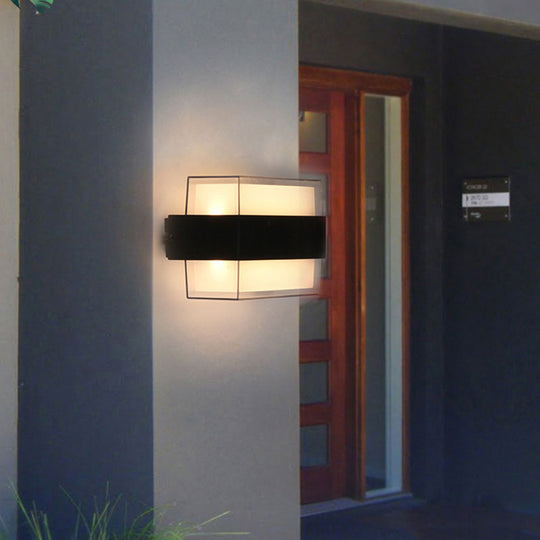 Modern Geometric Acrylic Balcony Wall Light Fixture In Textured Black - Led Sconce Lighting / A