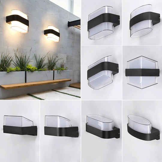 Modern Geometric Acrylic Balcony Wall Light Fixture In Textured Black - Led Sconce Lighting