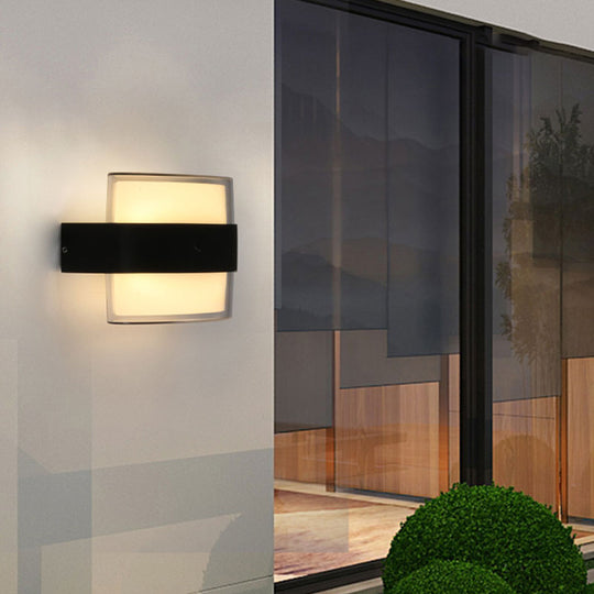 Modern Geometric Acrylic Balcony Wall Light Fixture In Textured Black - Led Sconce Lighting / C