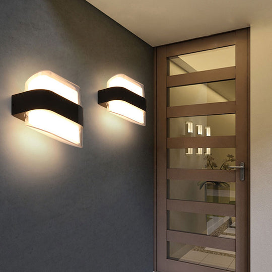 Modern Geometric Acrylic Balcony Wall Light Fixture In Textured Black - Led Sconce Lighting / I