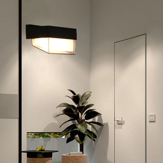 Modern Geometric Acrylic Balcony Wall Light Fixture In Textured Black - Led Sconce Lighting / J