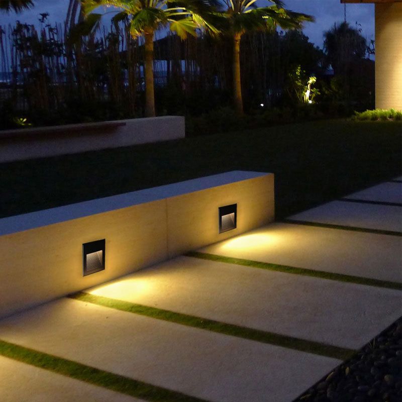 Minimalistic Black Aluminum Led Footlight For Stairway - Quadrilateral Recessed Wall Light