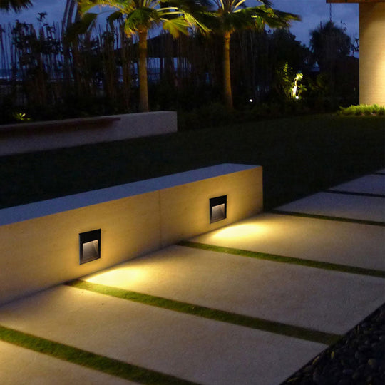 Minimalistic Black Aluminum Led Footlight For Stairway - Quadrilateral Recessed Wall Light