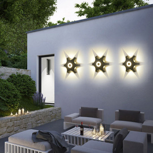 Minimalistic Black Aluminum Balcony Led Wall Sconce Lamp: Gear Shaped Lighting Fixture