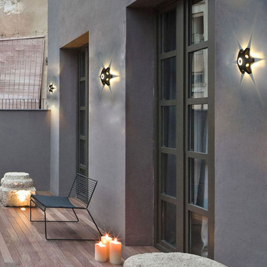 Minimalistic Black Aluminum Balcony Led Wall Sconce Lamp: Gear Shaped Lighting Fixture