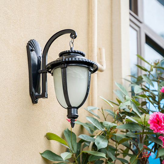 Opal Glass Wall Light Fixture For Traditional Outdoor Bell Mount Black / Small