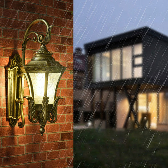 Vintage Bronze Hexagonal Wall Mounted Lamp With Textured Glass Shade