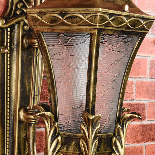 Vintage Bronze Hexagonal Wall Mounted Lamp With Textured Glass Shade