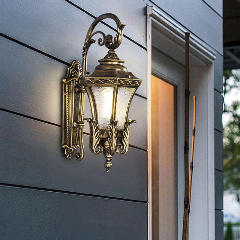 Vintage Bronze Hexagonal Wall Mounted Lamp With Textured Glass Shade