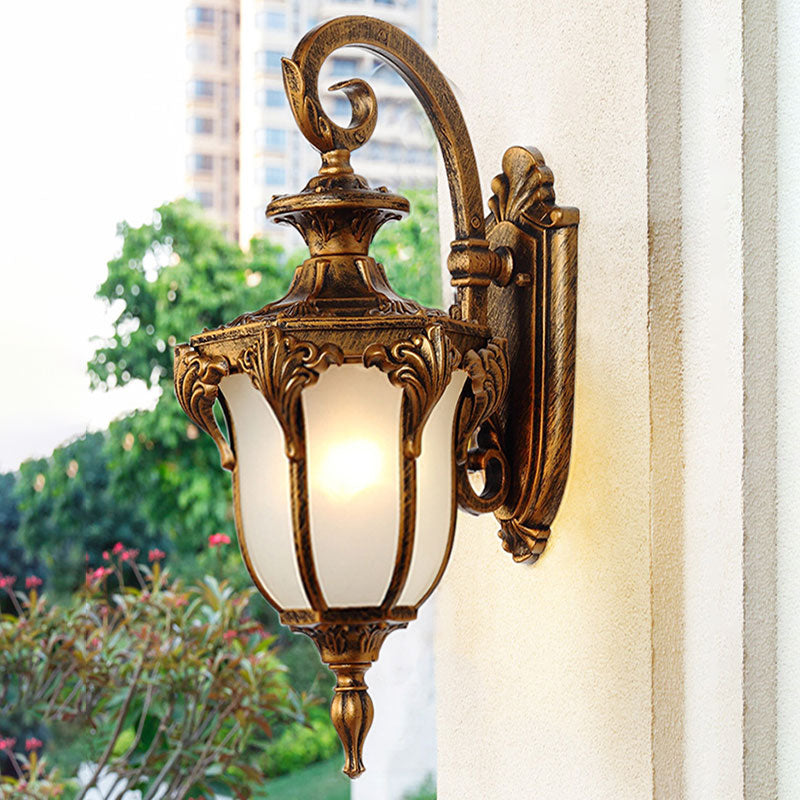 Frost Glass Wall Mount Outdoor Light With Vintage Bell Shade - 1-Light Fixture
