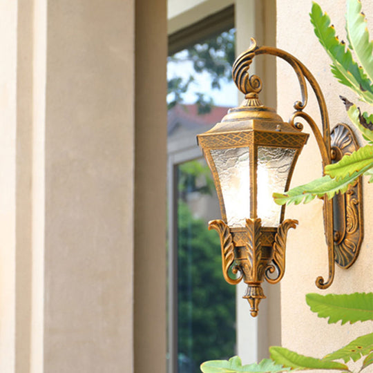 Retro Aluminium Hexagon Outdoor Wall Mount Light With Textured Glass Shade Bronze