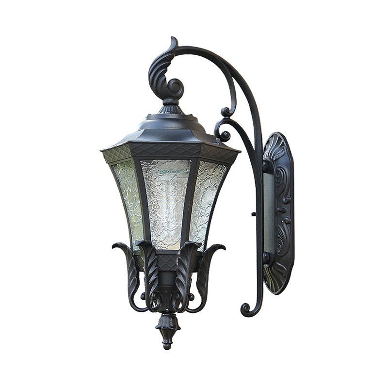 Retro Aluminium Hexagon Outdoor Wall Mount Light With Textured Glass Shade