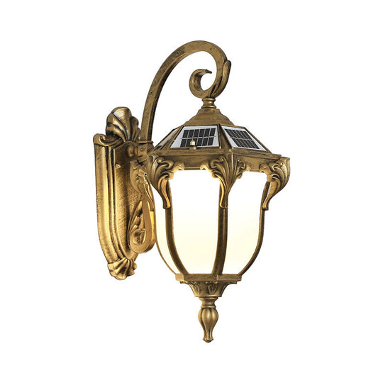 Classic Led Solar Wall Light With Cream Glass - Outdoor Mount Fixture Bronze /