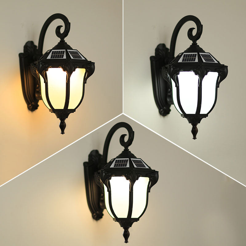 Classic Led Solar Wall Light With Cream Glass - Outdoor Mount Fixture