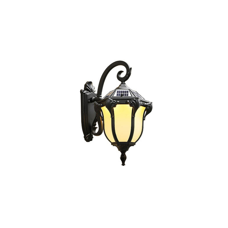 Classic Led Solar Wall Light With Cream Glass - Outdoor Mount Fixture