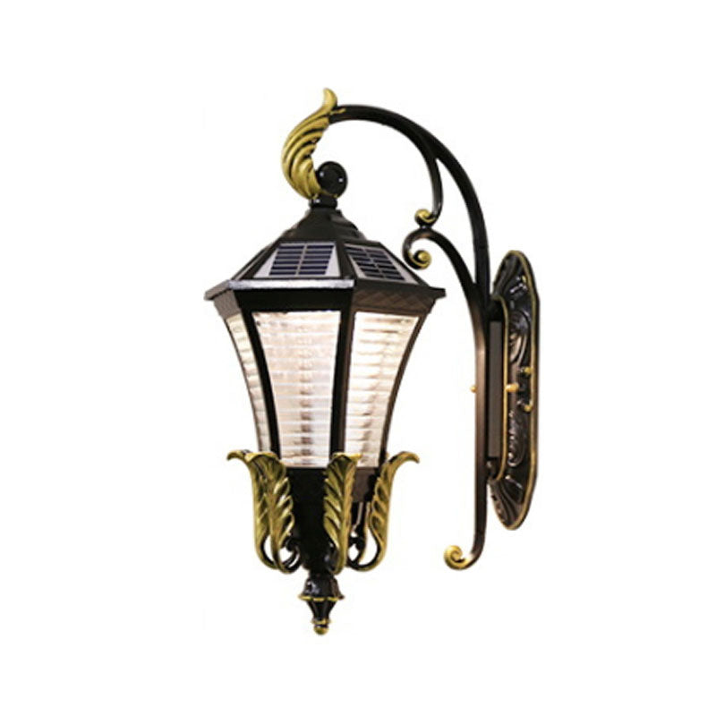 Vintage Glass Solar Wall Light - Flared Square Design With Led Black