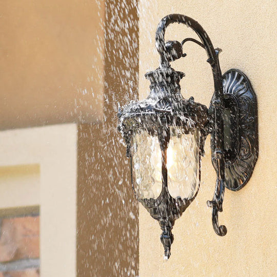 Classic Ripple Glass Black Bell Wall Light - Outdoor Courtyard Lighting Fixture (1 Bulb)