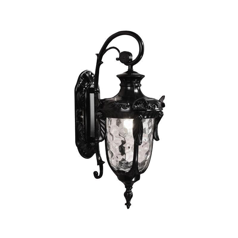 Classic Ripple Glass Black Bell Wall Light - Outdoor Courtyard Lighting Fixture (1 Bulb)