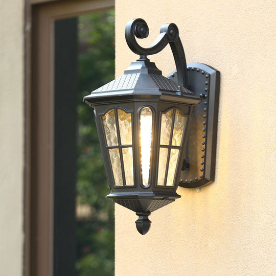 Retro Bell-Shaped Ripple Glass Wall Light For Courtyard - Single-Bulb Mount