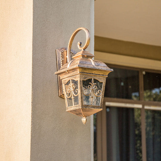 Rustic Tapered Shade Glass Wall Lantern - 1-Light Courtyard Fixture