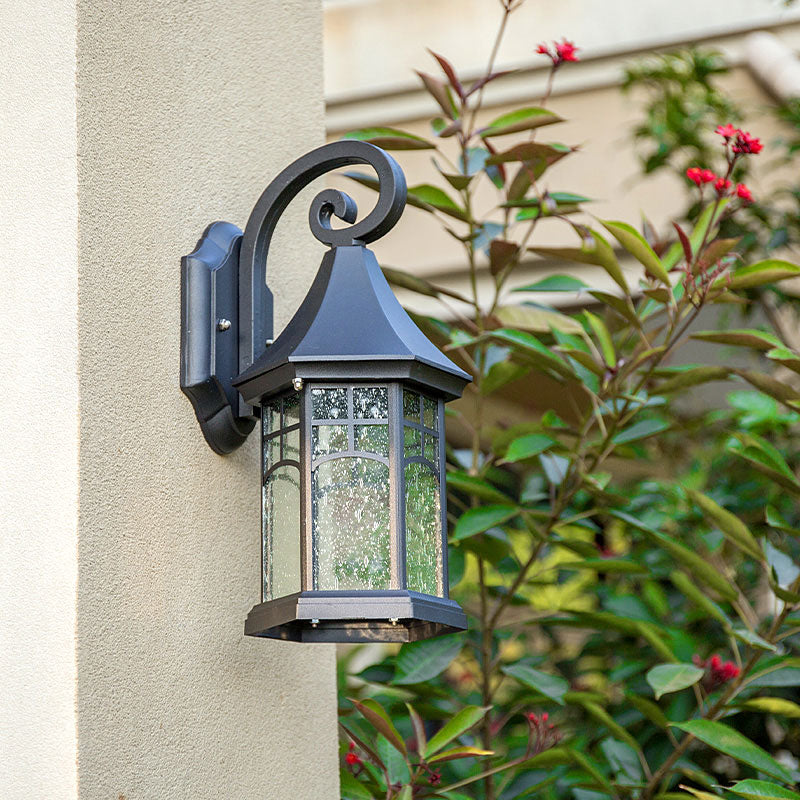 Classic Seedy Glass Wall Light: Pavilion Shape 1 Head Black