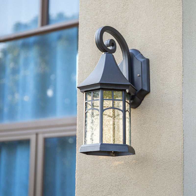 Classic Seedy Glass Wall Light: Pavilion Shape 1 Head Black