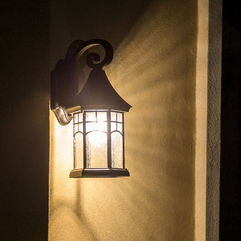 Classic Seedy Glass Wall Light: Pavilion Shape 1 Head Black