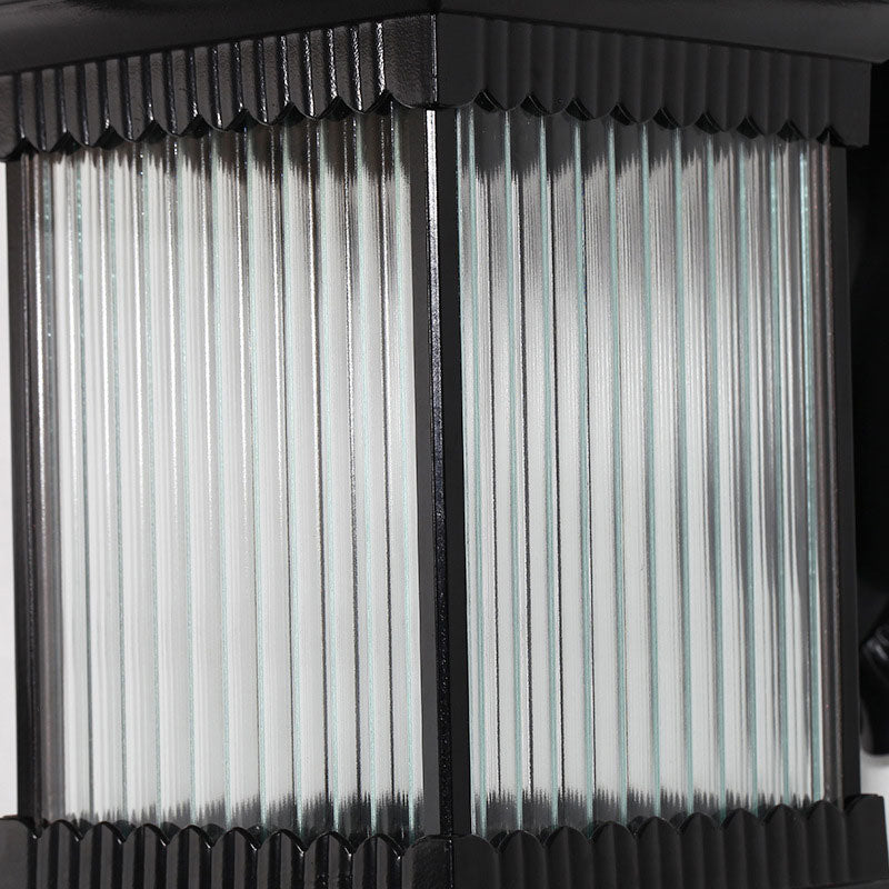 Retro Outdoor Led Wall Lighting: Ribbed Glass Square Solar Light In Black