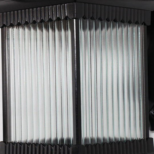 Retro Outdoor Led Wall Lighting: Ribbed Glass Square Solar Light In Black